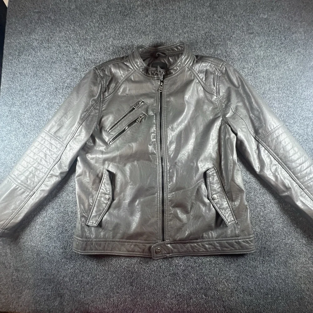Urban Republic Men's Faux Leather Moto‎ Jacket Gray Quilted Size L